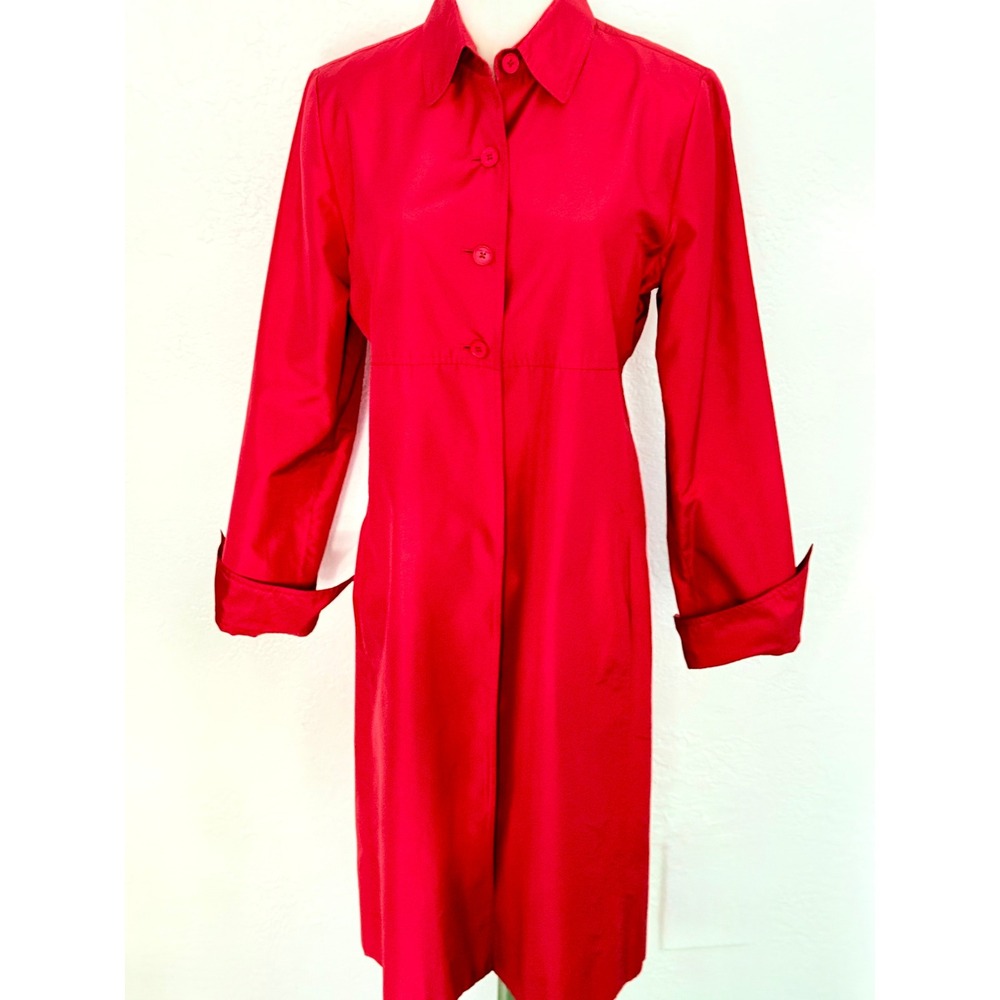 Linda Allard Ellen Tracy Silk Duster Coat 4 Red Silk Vintage 90s Chic